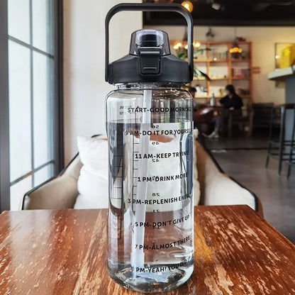 2L Motivational Water Bottle with Straw — Time Markers, One-Click Lid, Wide Mouth, 5 Colors