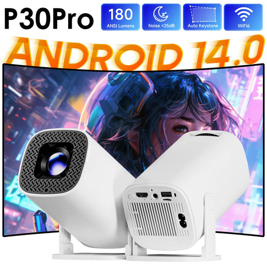 P30 Pro Smart Mini Projector — Android 14, WiFi 6, Bluetooth 5.0, 4K Support