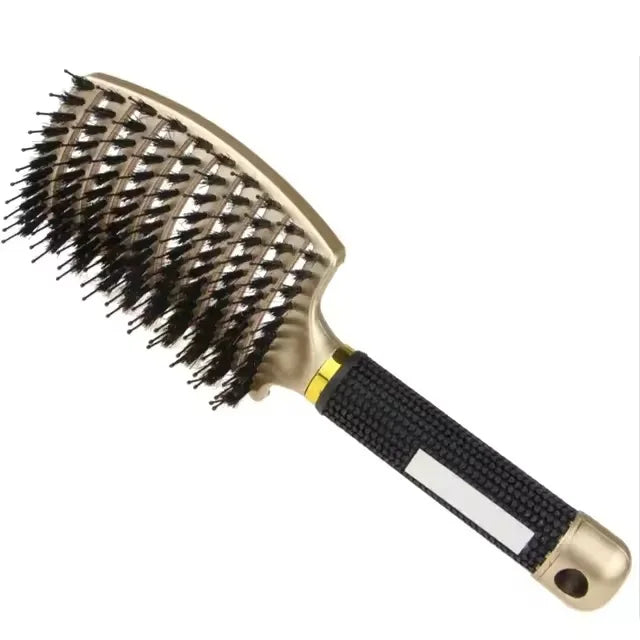 Boar Bristle Scalp Massage Hairbrush — Anti-Static, Detangling, Straight & Curly Hair, 7 Colors