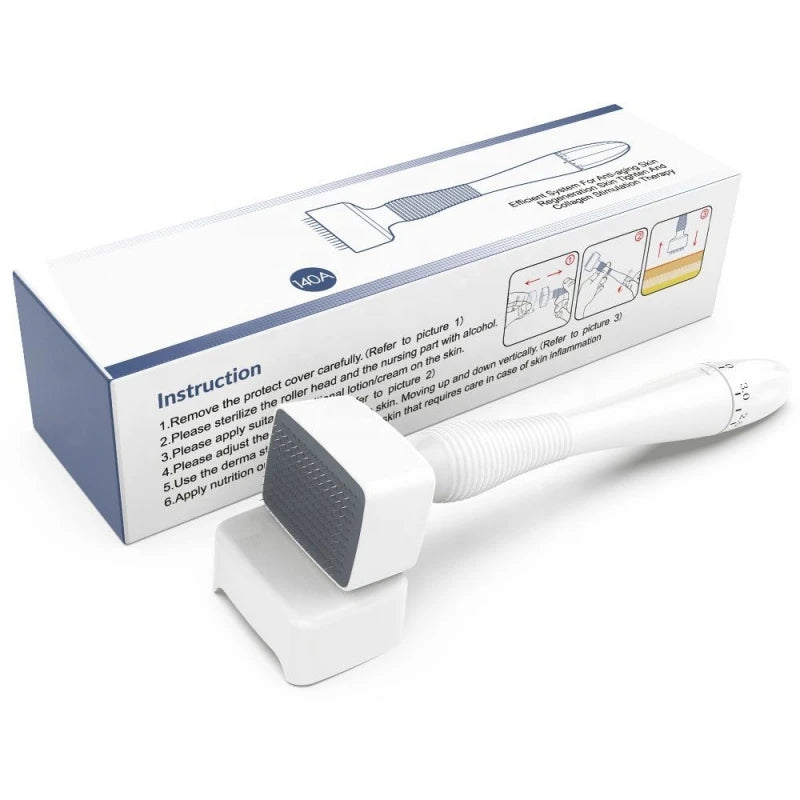 Adjustable Dermastamp Microneedling Tool — 140 Pins, 0.2mm, Facial & Scalp Use, Manual