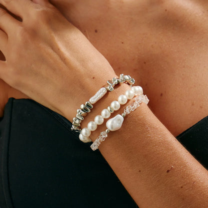 Vintage Bead Strand Bracelet — Irregular Glass & Imitation Pearl Beads, Geometric, Women’s Fashion Jewelry