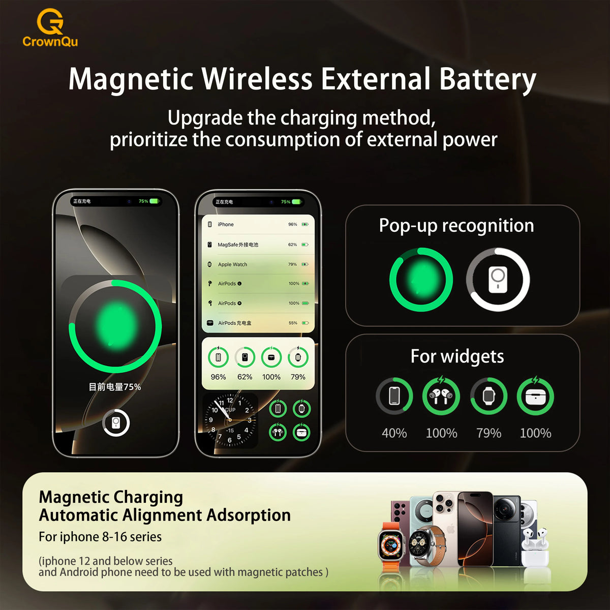 3-in-1 Magnetic Wireless Power Bank — Qi2.1, 15W, LCD Display, 5000 or 10000mAh, iPhone & Apple Watch