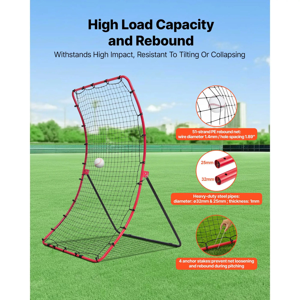 4x5.5 ft Baseball & Softball Rebounder Net — Heavy-Duty Steel, 5 Adjustable Angles, Solo Training