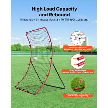 4x5.5 ft Baseball & Softball Rebounder Net — Heavy-Duty Steel, 5 Adjustable Angles, Solo Training
