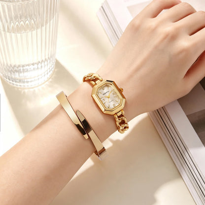 REBIRTH 2-Piece Watch & Bracelet Set — Quartz, Digital Display, Alloy, Gold, 3 Bar Splash Resistant