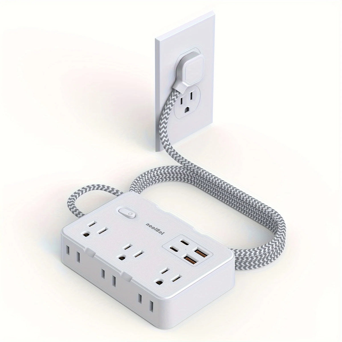 Power Strip with USB-C — 3 AC Outlets, 3 USB Ports, Surge Protection, Flat Plug