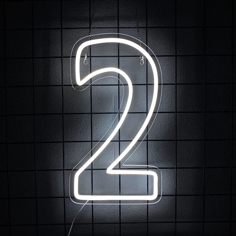 LED Neon Number Sign (0–9) — White, USB-Powered, Acrylic, Wall Decor for Birthdays & Events