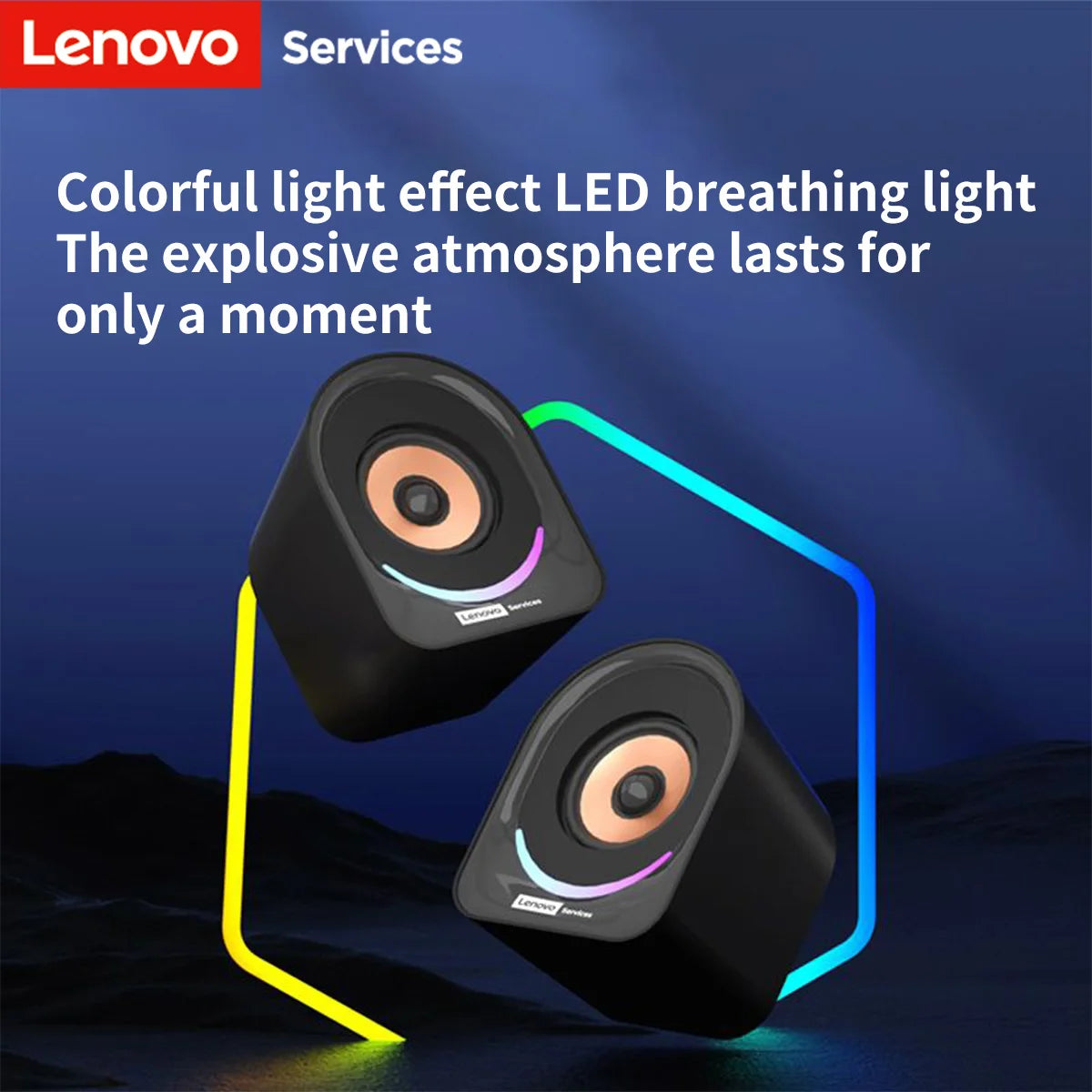 Lenovo Desktop Speakers — 2.0 Stereo, USB-Powered, AUX Input, Wired for PC & Laptop