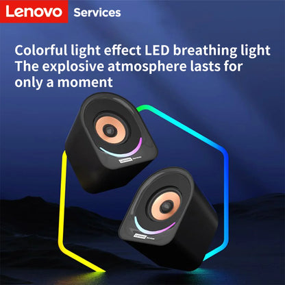 Lenovo Desktop Speakers — 2.0 Stereo, USB-Powered, AUX Input, Wired for PC & Laptop