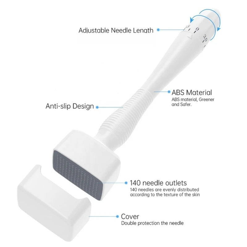 Adjustable Dermastamp Microneedling Tool — 140 Pins, 0.2mm, Facial & Scalp Use, Manual
