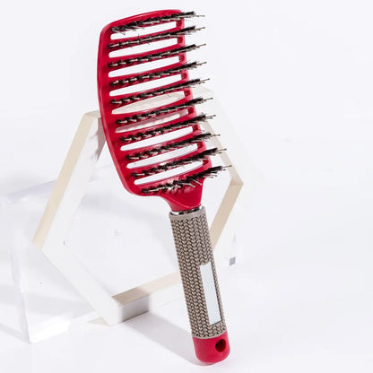Boar Bristle Scalp Massage Hairbrush — Anti-Static, Detangling, Straight & Curly Hair, 7 Colors