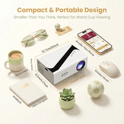 Portable Mini Projector — 720P Native, 4K Decoding, 30–120" Screen, Works with iPhone, Laptop & TV Stick