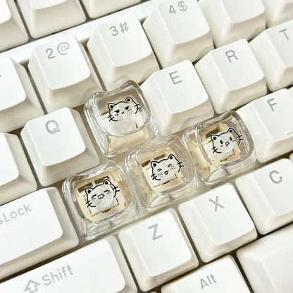 Cute Cat & Kaomoji WASD Keycaps — MAO Profile, MX Switch Compatible, 4-Pack