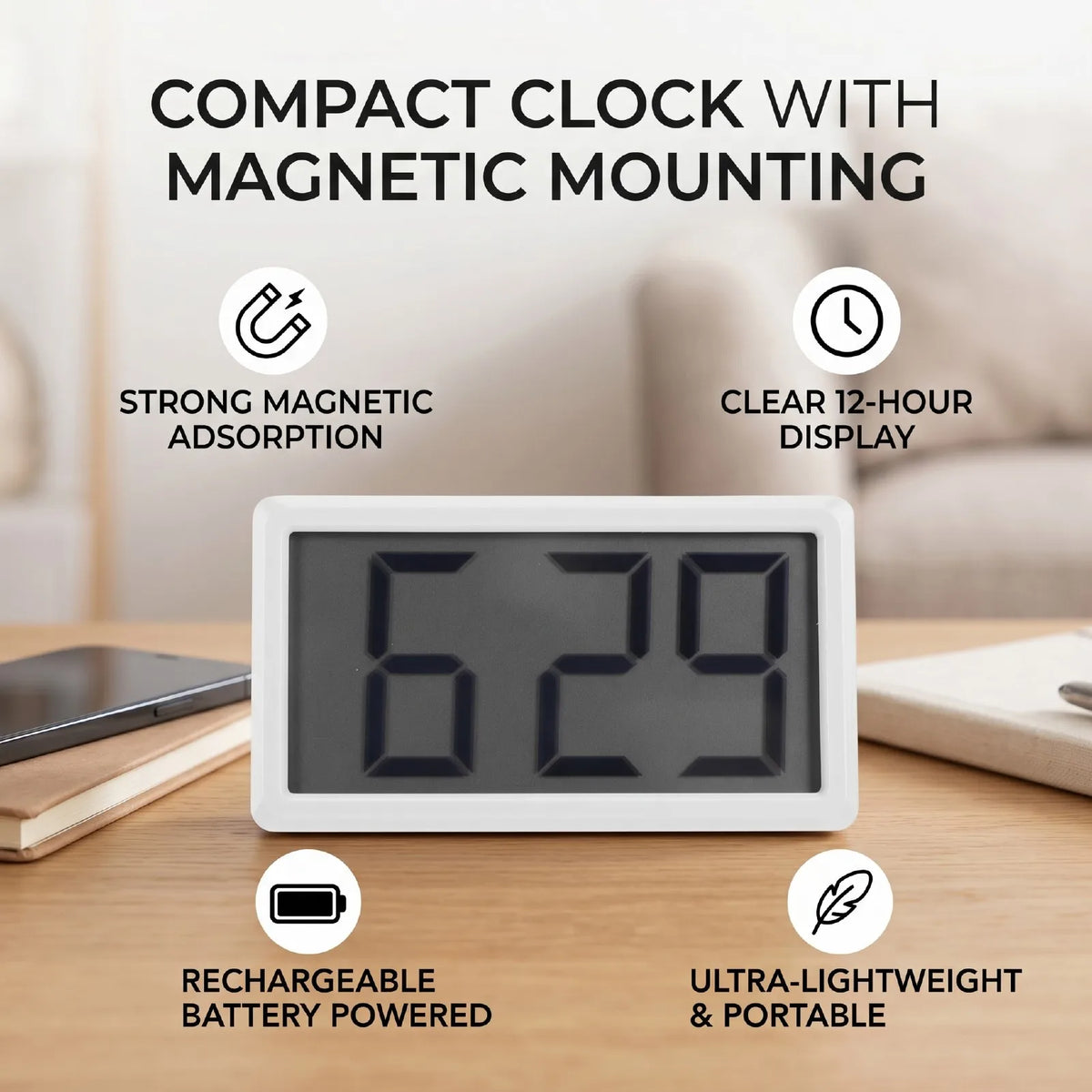 12 Hour Clock Small Digital Clock Magnetic Lightweight Portable Smart Home Versatile 12 Hour Clock For Travel Classroom Bedroom Car Clock