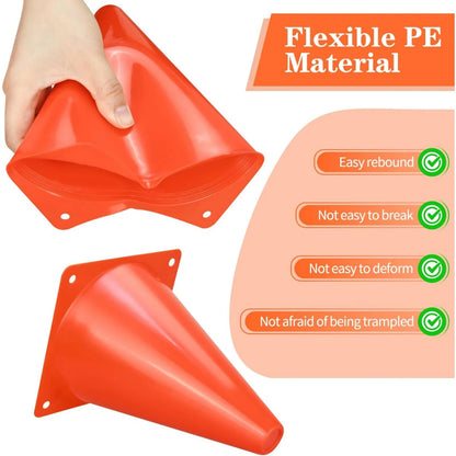 7" Sports Training Cones — Orange Plastic, Sets of 12, 24 or 50, for Soccer, Football, Basketball & Drills