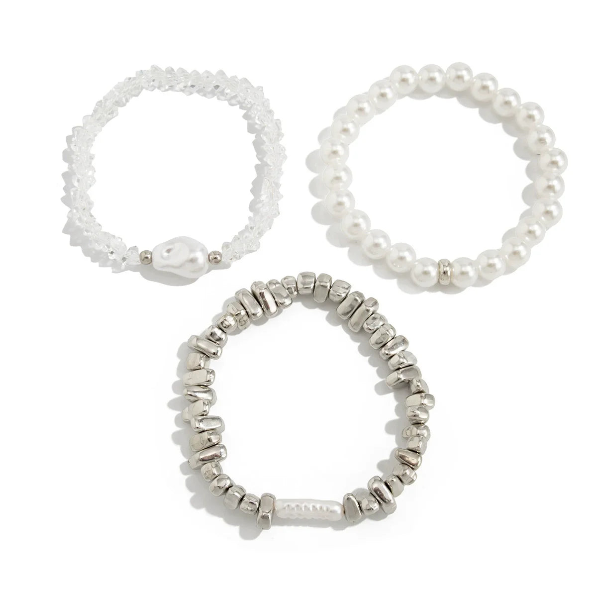 Vintage Bead Strand Bracelet — Irregular Glass & Imitation Pearl Beads, Geometric, Women’s Fashion Jewelry