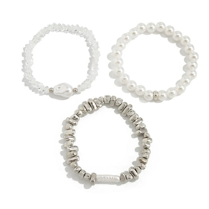Vintage Bead Strand Bracelet — Irregular Glass & Imitation Pearl Beads, Geometric, Women’s Fashion Jewelry