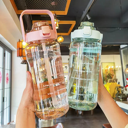 2L Motivational Water Bottle with Straw — Time Markers, One-Click Lid, Wide Mouth, 5 Colors
