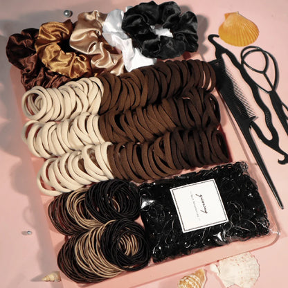 Satin Scrunchie & Hair Tie Set — Seamless Elastic Bands, Variety Pack, All Seasons