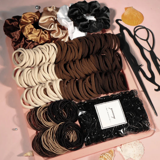 Satin Scrunchie & Hair Tie Set — Seamless Elastic Bands, Variety Pack, All Seasons