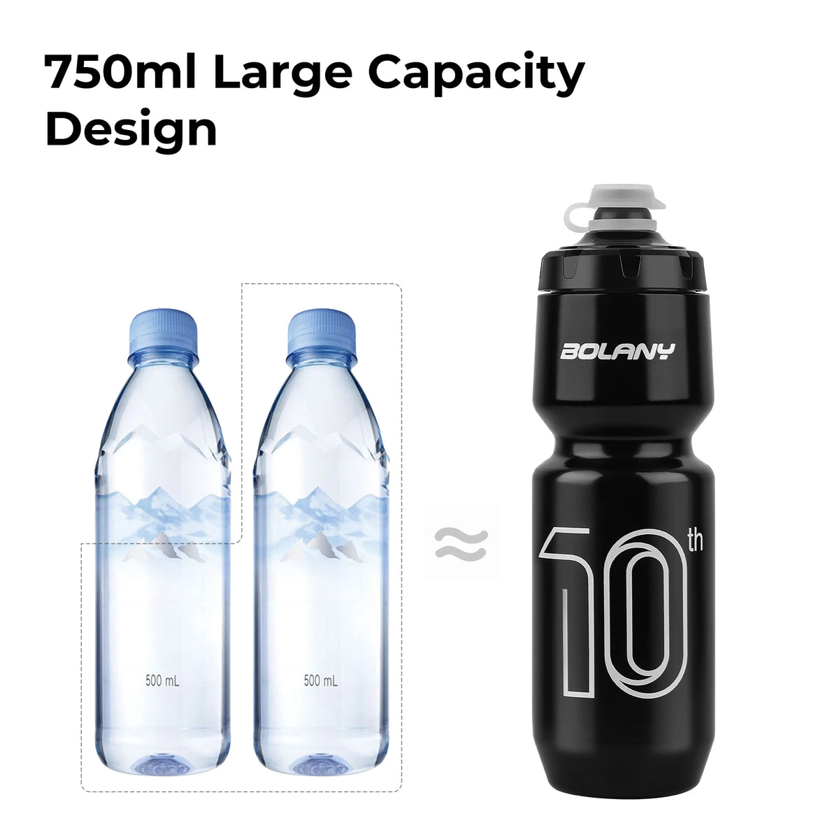 750ml Squeeze Sports Water Bottle — PP5 Plastic, Leak-Proof Lid, Cycling & Outdoor Use