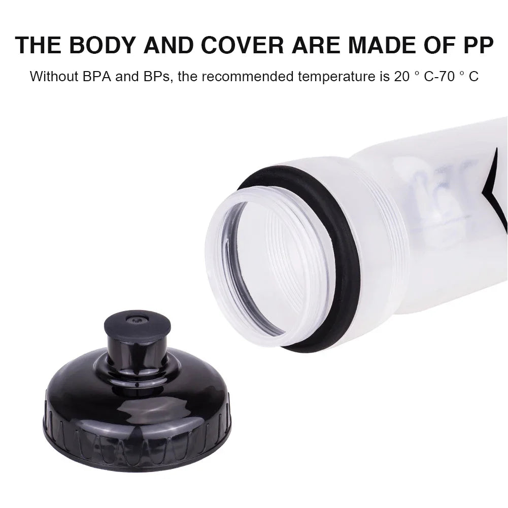 750ml MTB Cycling Water Bottle — BPA-Free PP, Squeeze & Spray, 53mm Wide Mouth