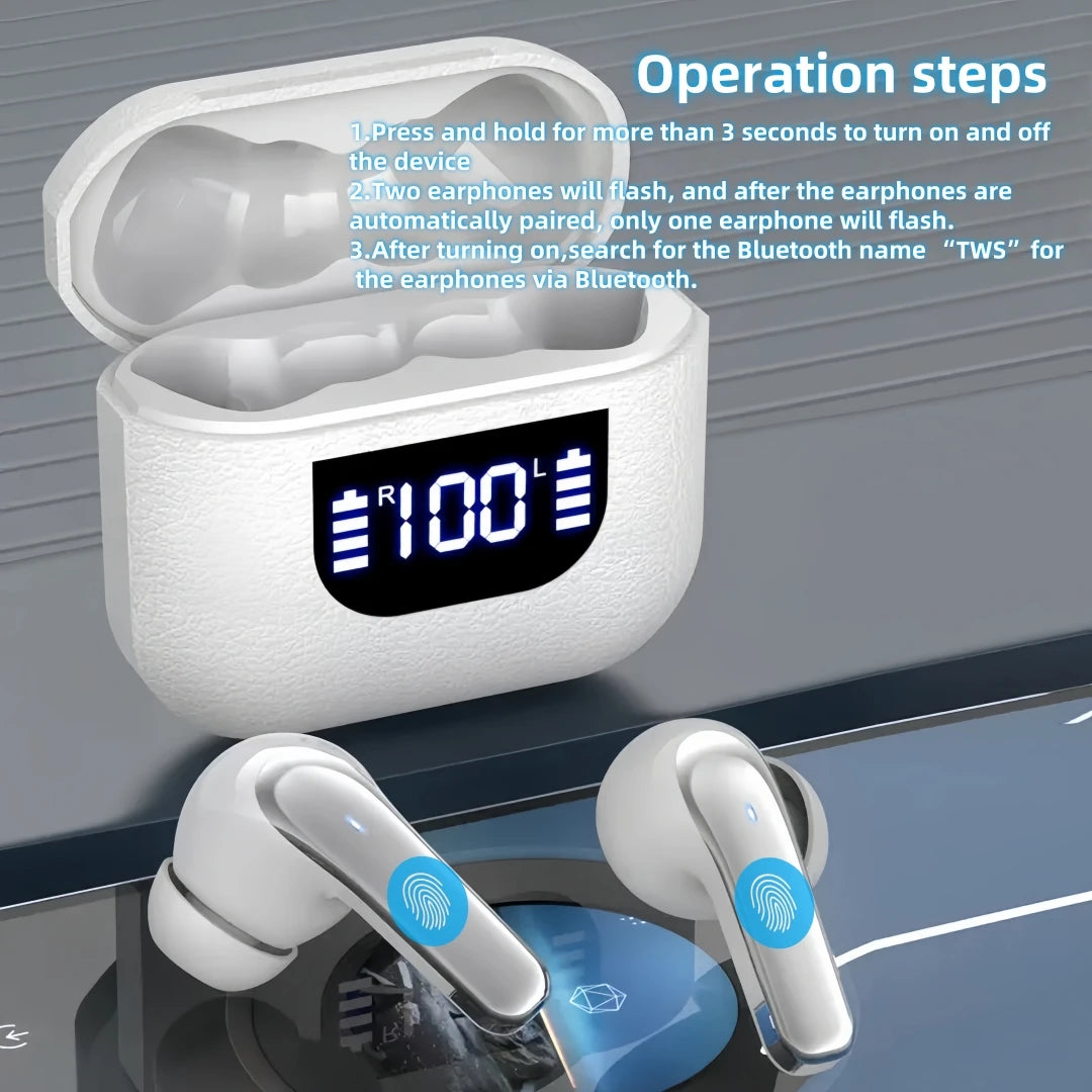 True Wireless Earbuds — 60H Battery, Wireless Charging Case, Touch Control, Built-in Mic