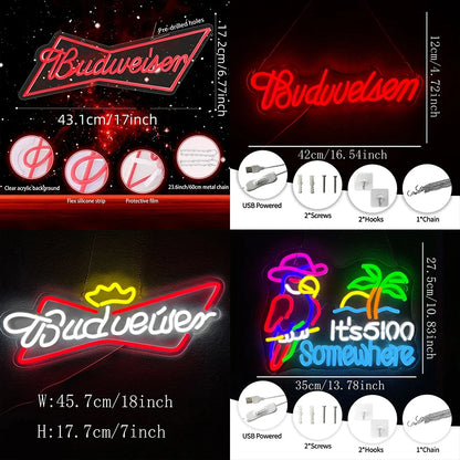 Beer Bar LED Neon Sign — USB-Powered, Wall Decor for Man Cave, Pub, Home Bar & Bedroom