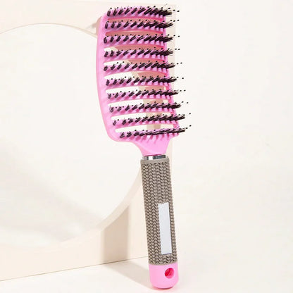 Boar Bristle Scalp Massage Hairbrush — Anti-Static, Detangling, Straight & Curly Hair, 7 Colors