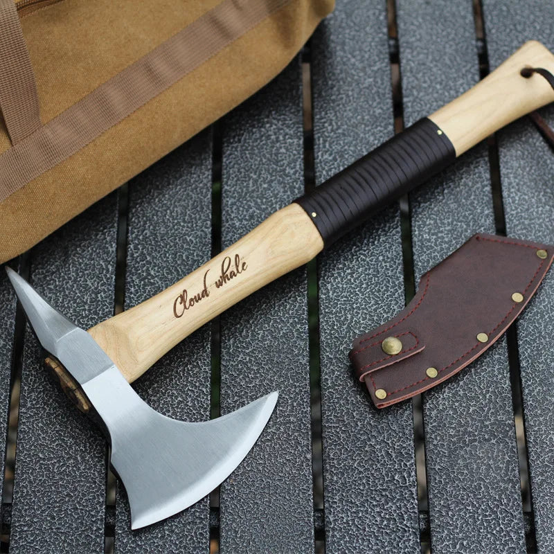 Multifunctional Forged Steel Camping Hatchet — Wood Handle, 40cm, Eagle Nail Pull, Portable