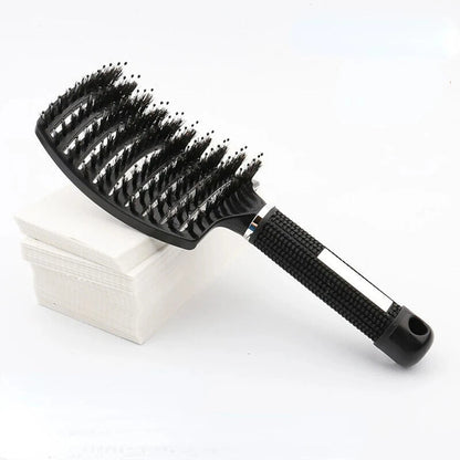 Boar Bristle Scalp Massage Hairbrush — Anti-Static, Detangling, Straight & Curly Hair, 7 Colors