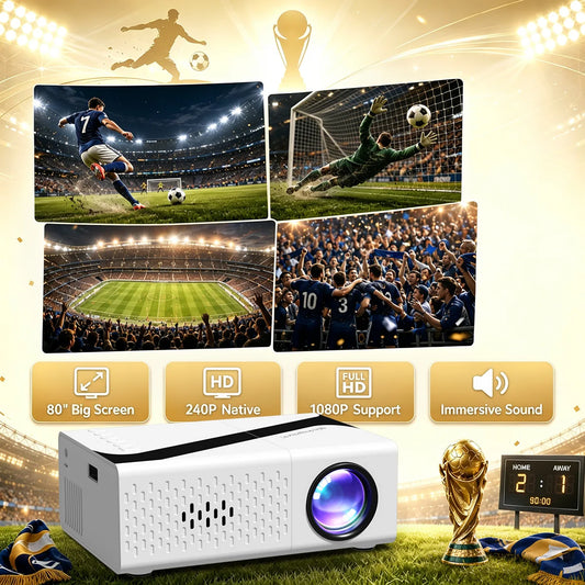 Portable 1080P Projector — 4K Decoding, Built-in Speaker, 30,000-Hour LED, Home Theater