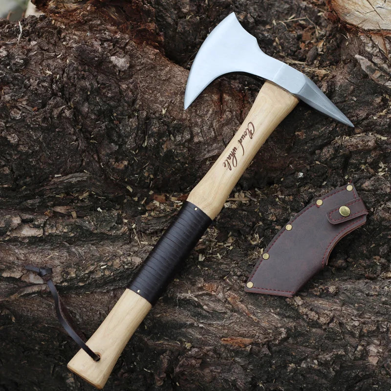 Multifunctional Forged Steel Camping Hatchet — Wood Handle, 40cm, Eagle Nail Pull, Portable