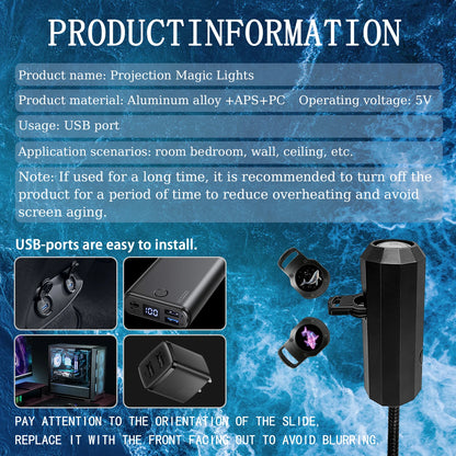 Marine Life Projector Night Light — 8 Ocean Scene Panels, 360° Rotation, USB Powered
