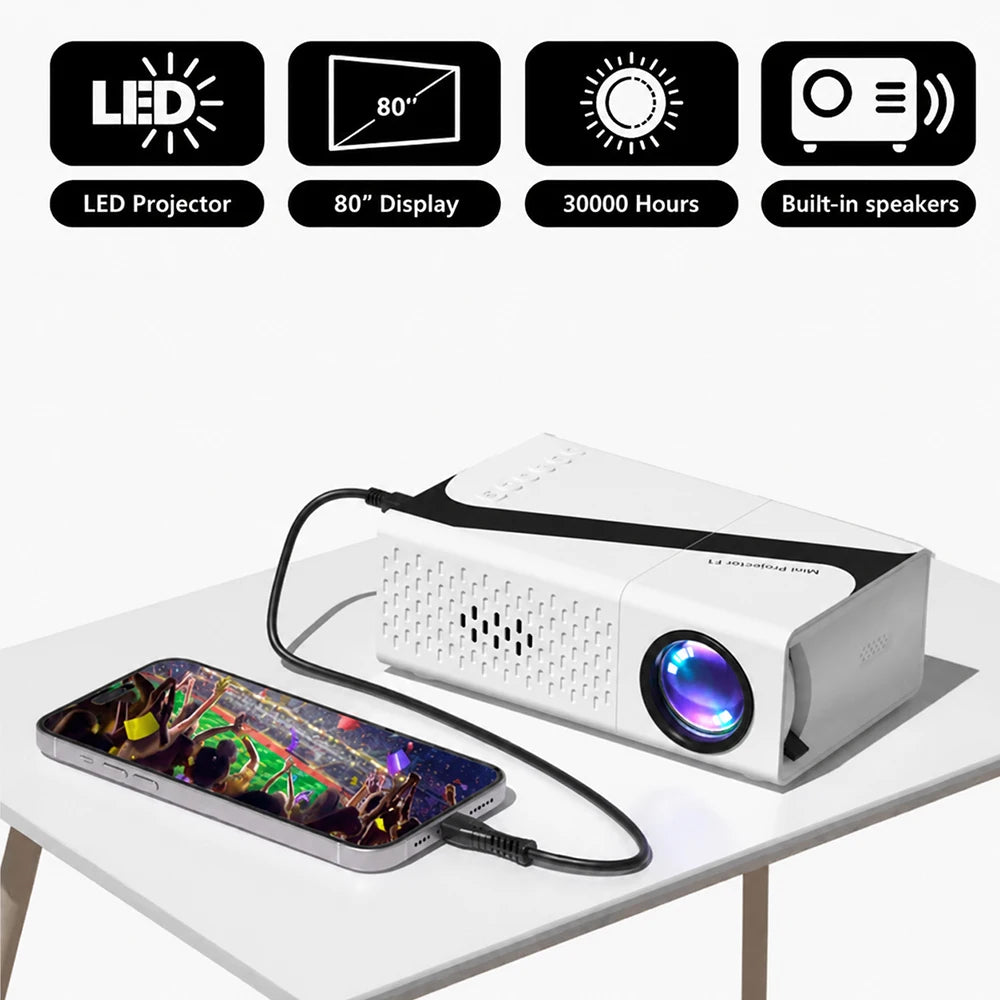 Portable Mini Projector — 720P Native, 4K Decoding, 30–120" Screen, Works with iPhone, Laptop & TV Stick
