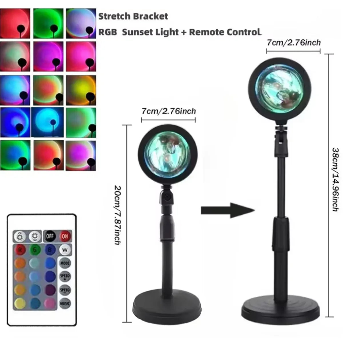 RGB Sunset Lamp — 16-Color Dimmable LED Mood Light for Room Decor & Photography