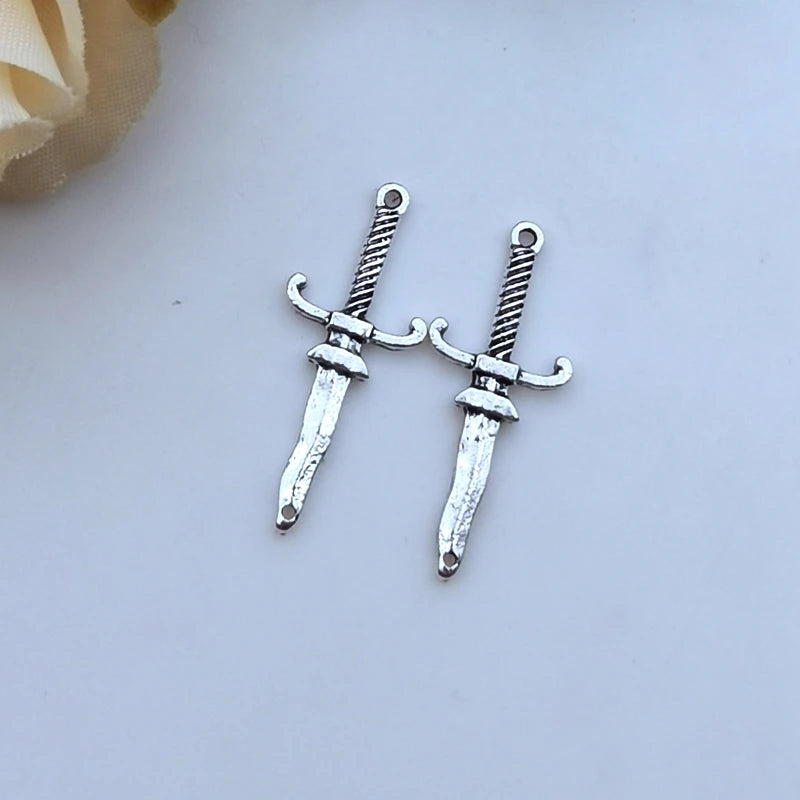 Neo-Gothic Hand & Sword Charm Pendant — Zinc Alloy, Enamel Finish, Gold or Silver, DIY Jewelry