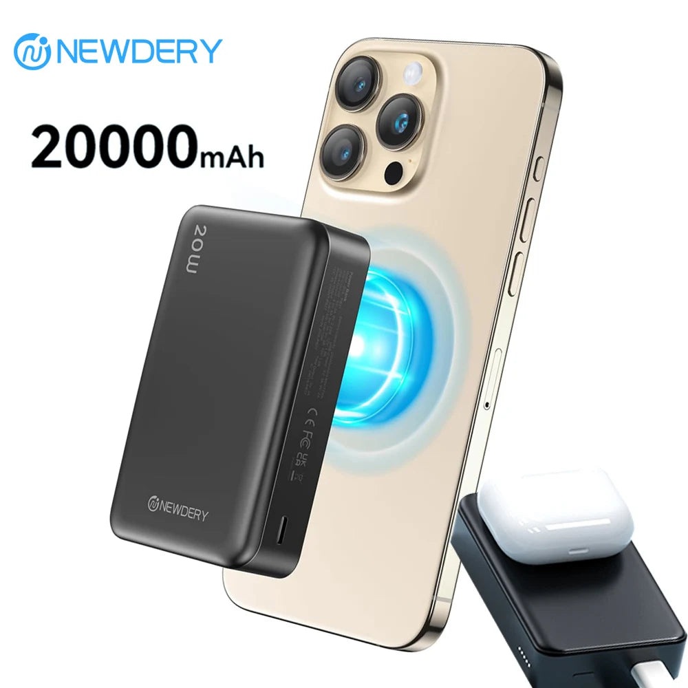 20,000mAh Magnetic Power Bank — PD 20W Wireless Fast Charge for iPhone & AirPods