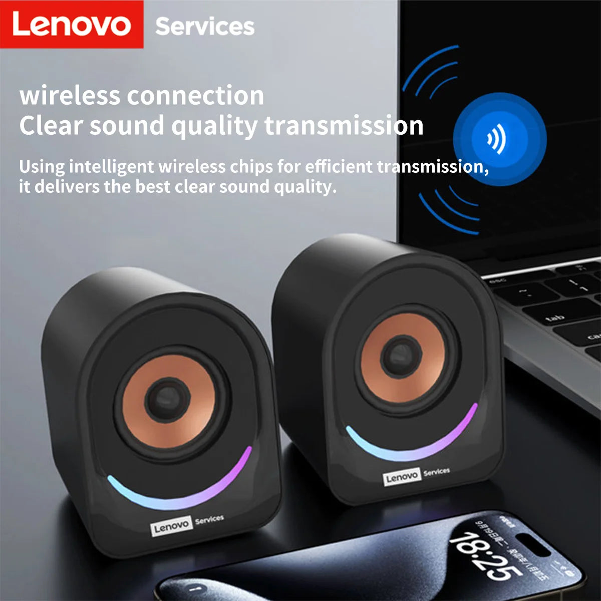 Lenovo Desktop Speakers — 2.0 Stereo, USB-Powered, AUX Input, Wired for PC & Laptop