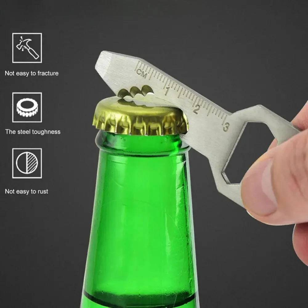 4-in-1 EDC Multi-Tool Keychain Card — Screwdriver, Hex Wrench, Bottle Opener & Ruler, Stainless Steel