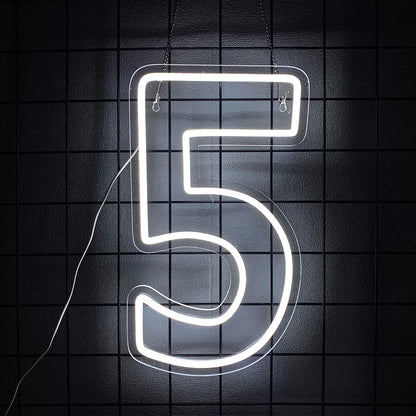 LED Neon Number Sign (0–9) — White, USB-Powered, Acrylic, Wall Decor for Birthdays & Events