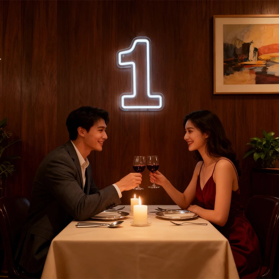 LED Neon Number Sign (0–9) — White, USB-Powered, Acrylic, Wall Decor for Birthdays & Events