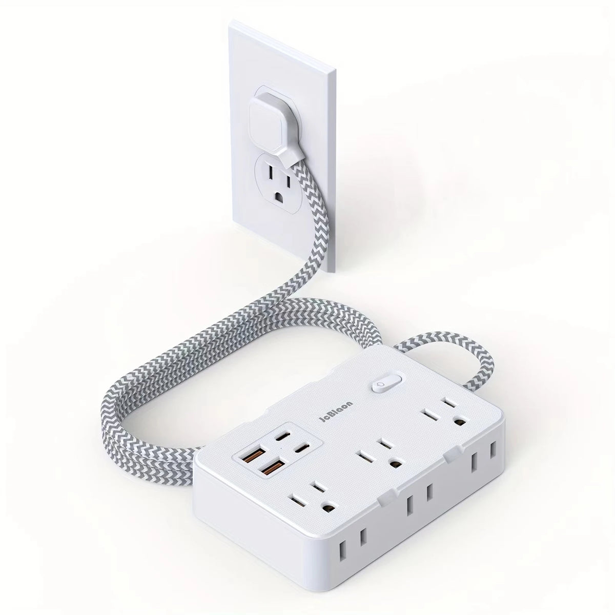 Power Strip with USB-C — 3 AC Outlets, 3 USB Ports, Surge Protection, Flat Plug
