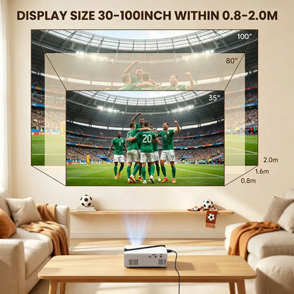 Portable 1080P Projector — 4K Decoding, Built-in Speaker, 30,000-Hour LED, Home Theater