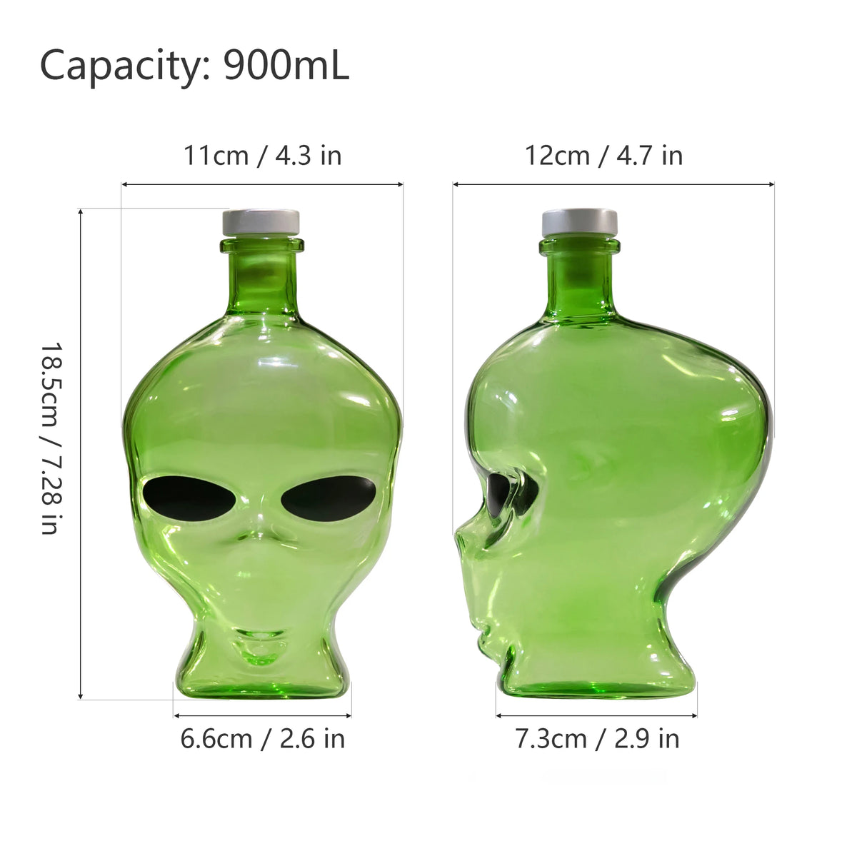 900ml Alien-Shape Glass Water Bottle — High Borosilicate, Transparent Green, Desk & Bar Decor