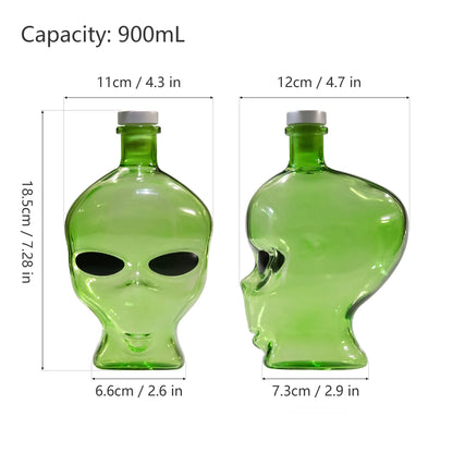 900ml Alien-Shape Glass Water Bottle — High Borosilicate, Transparent Green, Desk & Bar Decor