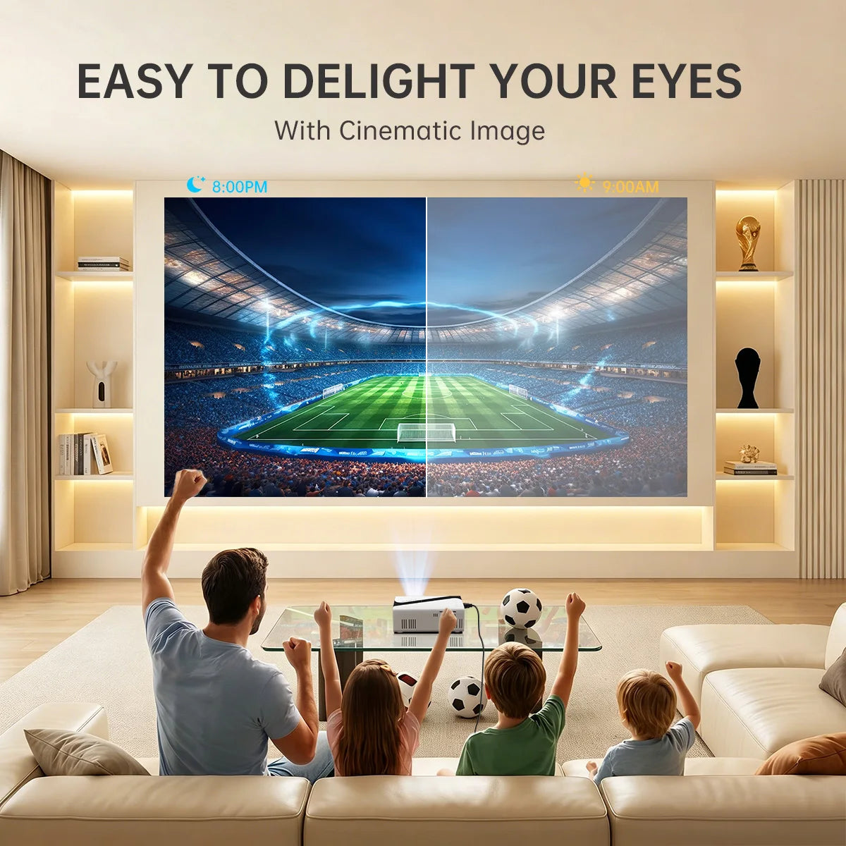 Portable 1080P Projector — 4K Decoding, Built-in Speaker, 30,000-Hour LED, Home Theater