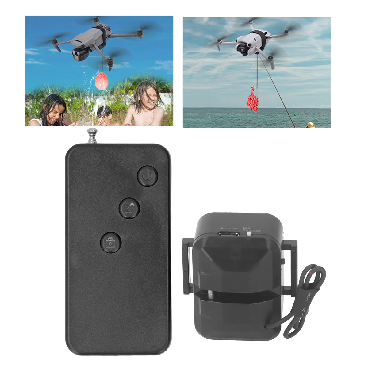 Drone Payload Release System — 500m Range, 1kg Capacity, Fits DJI Mini 4 Pro, Mavic 3, Air 3 & More