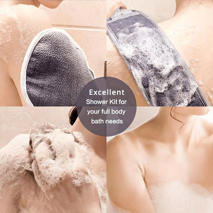 3-Piece Exfoliating Body Scrubber Set — Back Scrubber, Bath Glove & Loofah Sponge