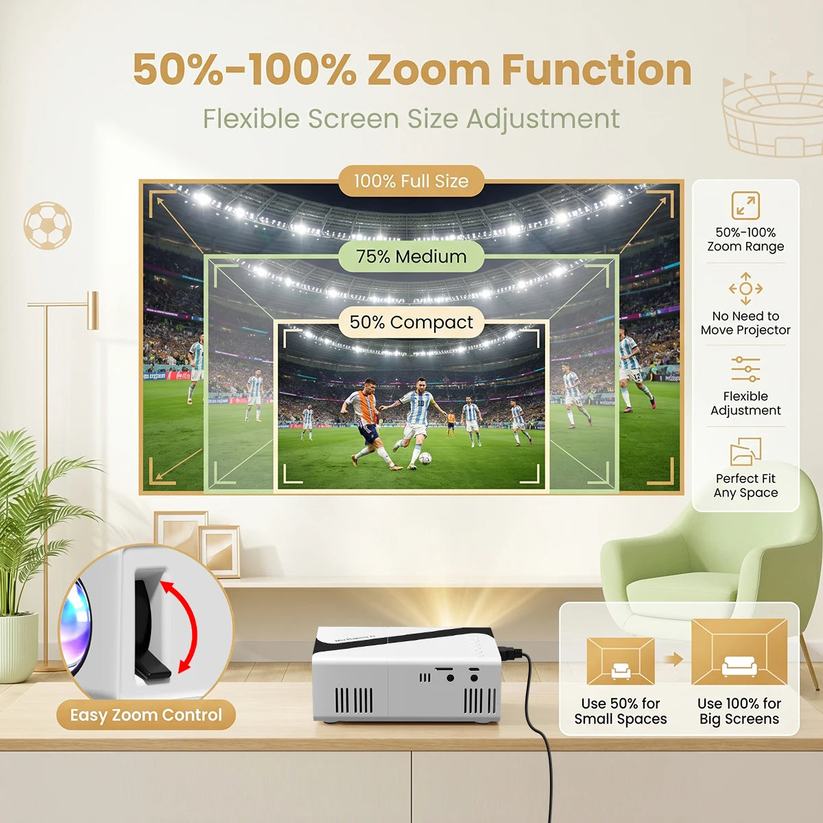 Portable Mini Projector — 720P Native, 4K Decoding, 30–120" Screen, Works with iPhone, Laptop & TV Stick